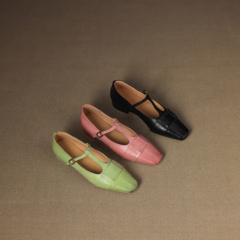 Leya Genuine Leather T-Strap Pumps