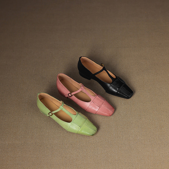 Leya Genuine Leather T-Strap Pumps