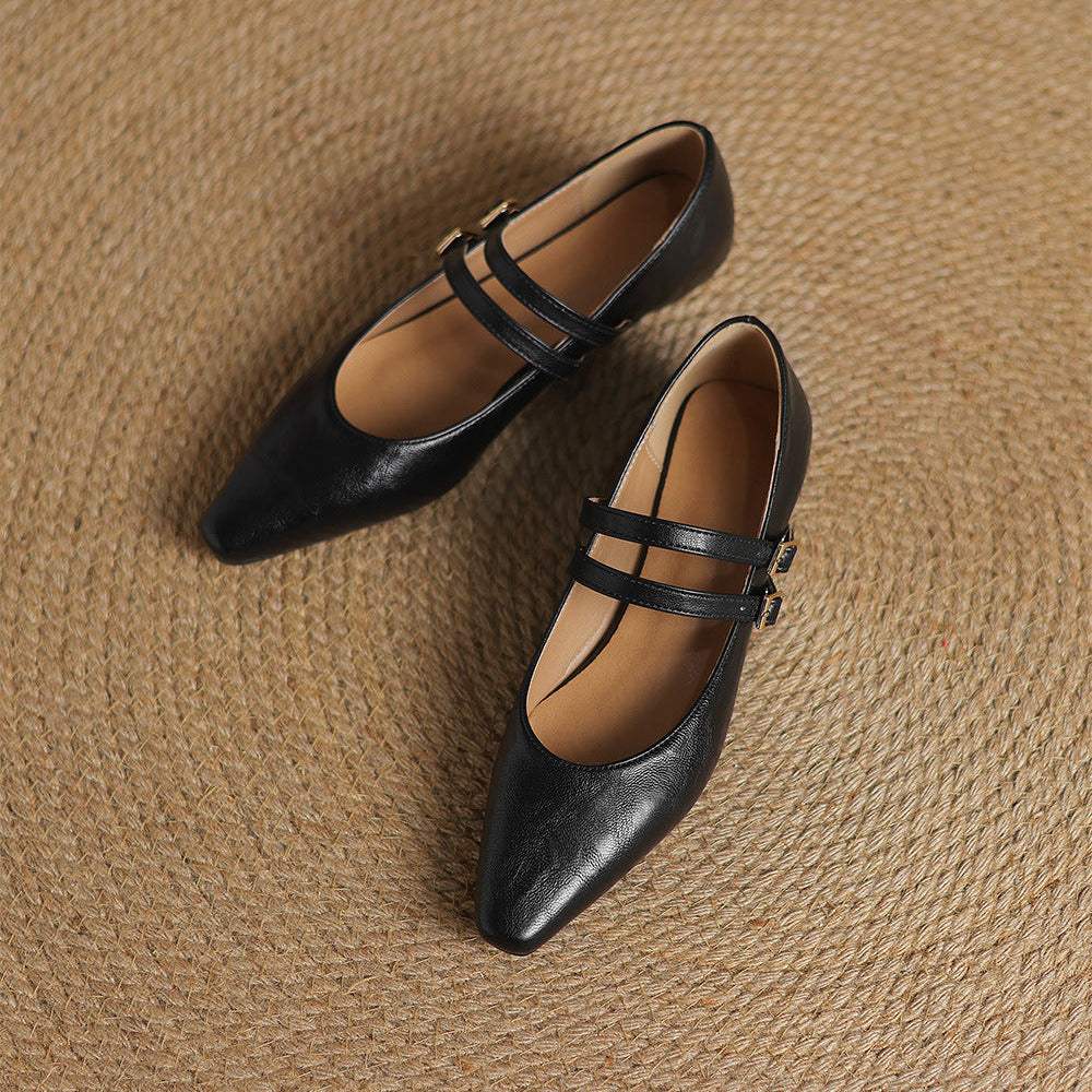Noel Genuine Leather Dual-Strap Mary Jane Flats
