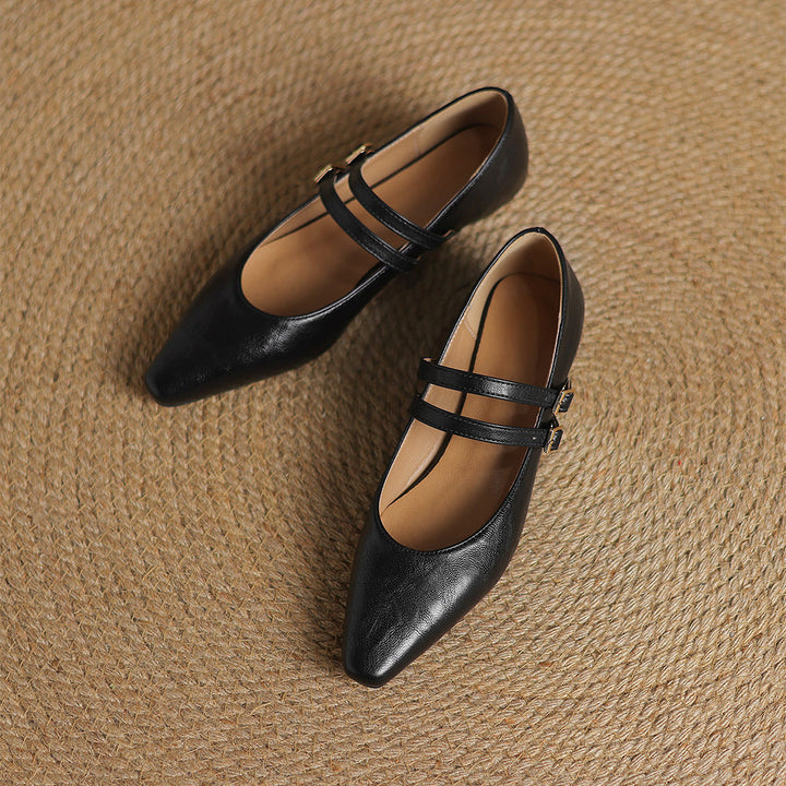 Noel Genuine Leather Dual-Strap Mary Jane Flats