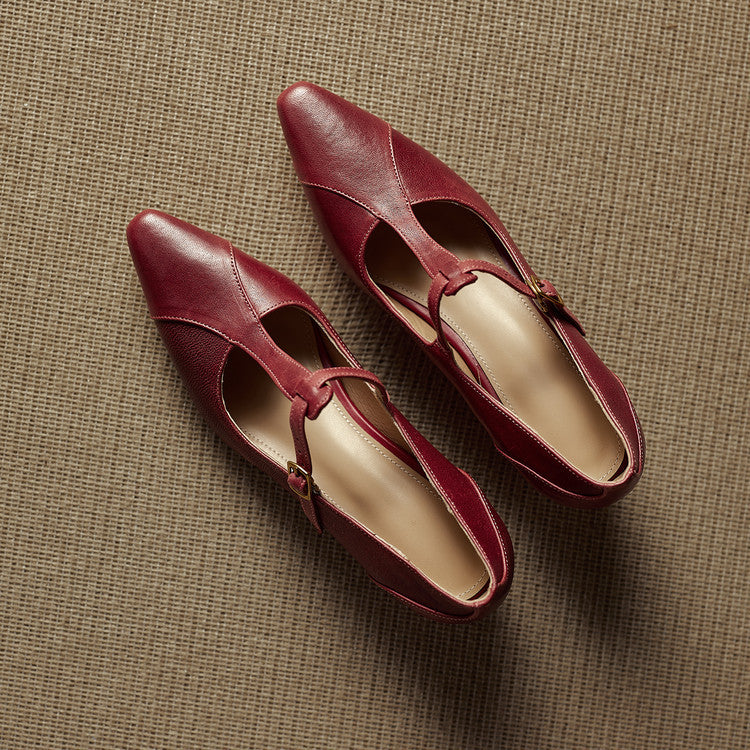 Rovena Genuine Leather T-Strap Heel Pumps