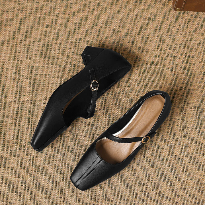 Celes Square Toe Leather Mary Jane Pumps