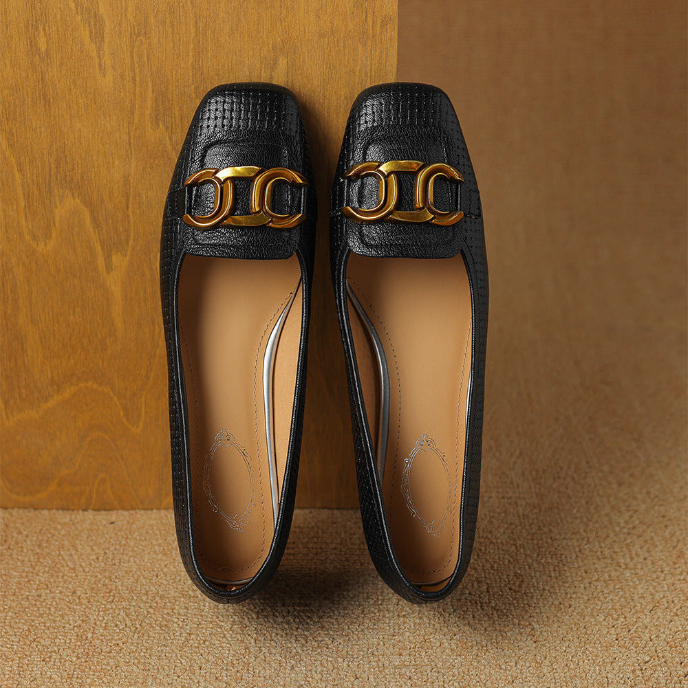 Soho Genuine Leather Block Heel Pumps