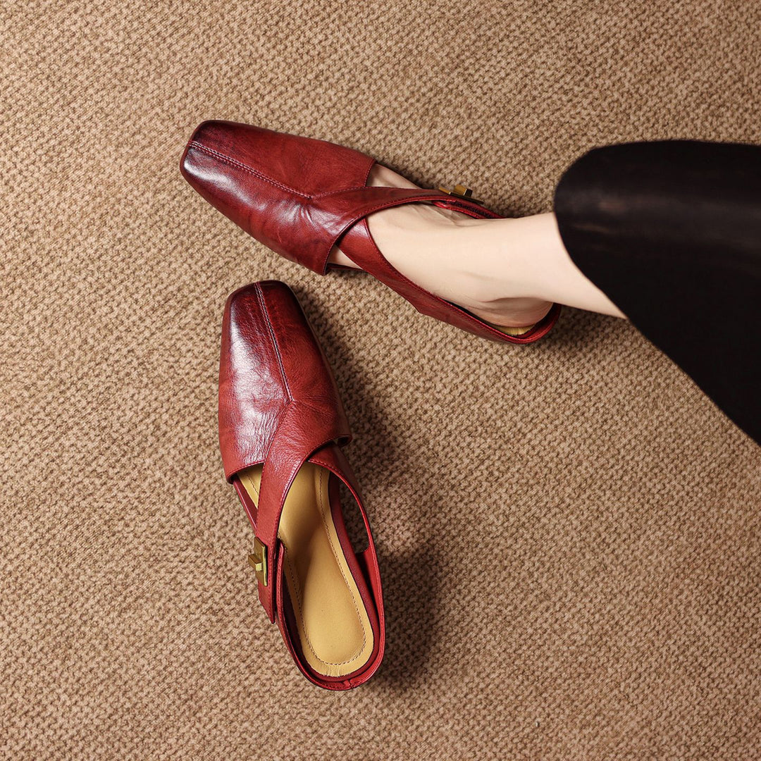 Rea Genuine Leather Square-Toe Mule Pumps