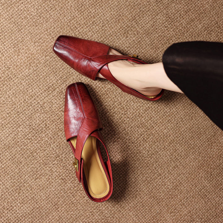 Rea Genuine Leather Square-Toe Mule Pumps