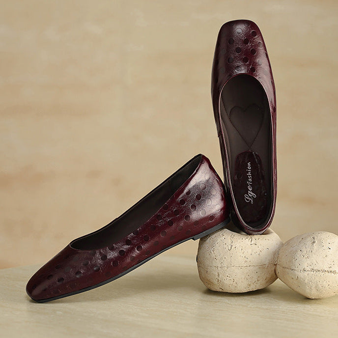 Roma Genuine Leather Square Toe Flat Pumps