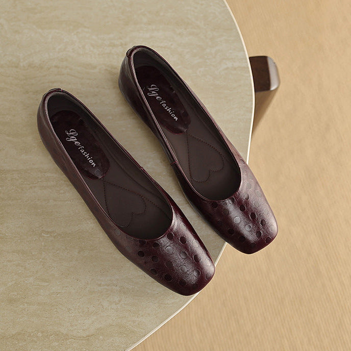 Roma Genuine Leather Square Toe Flat Pumps