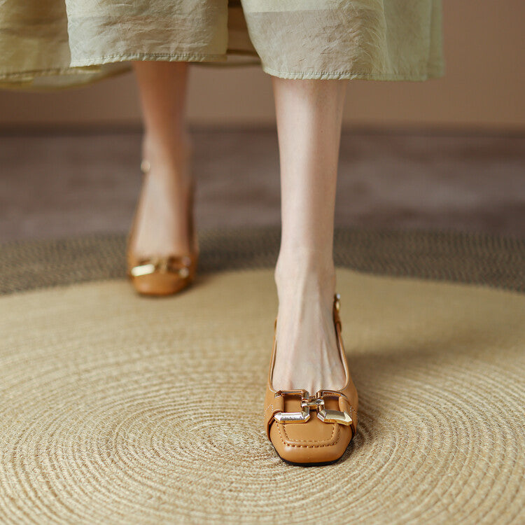 Cora Square Toe Leather Slingback Pumps