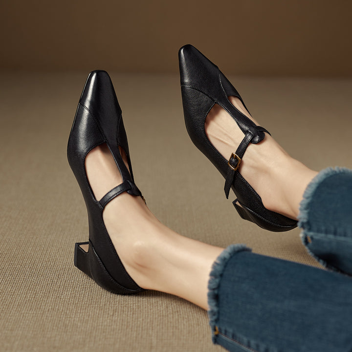 Rovena Genuine Leather T-Strap Heel Pumps