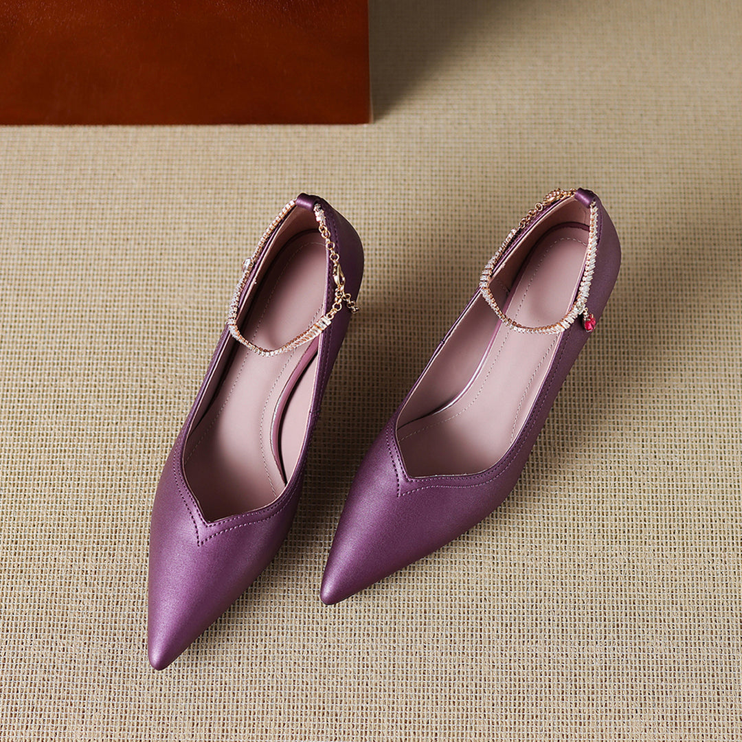 Raya Genuine Leather Rhinestone Anklet Pumps