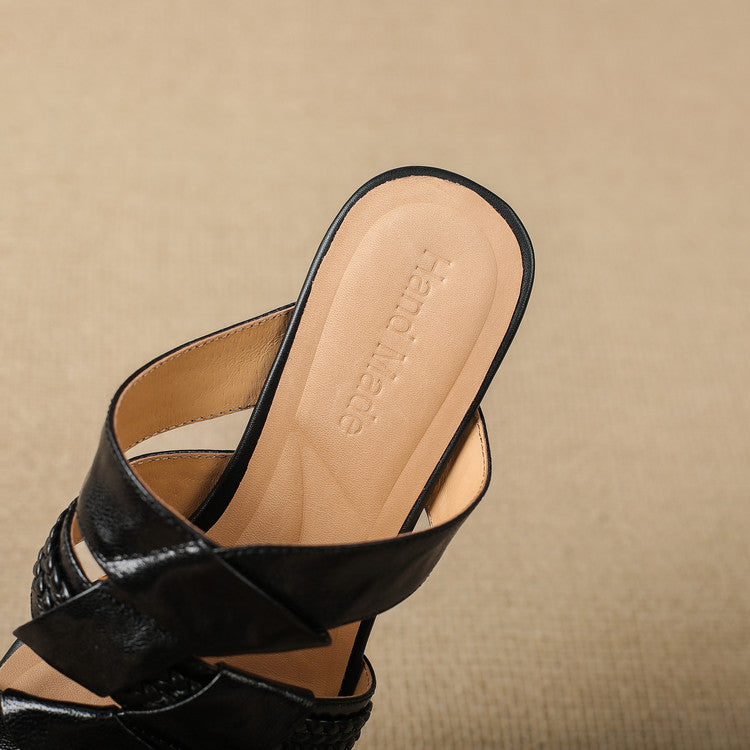 Solae Genuine Leather Square-Toe Slide Sandals