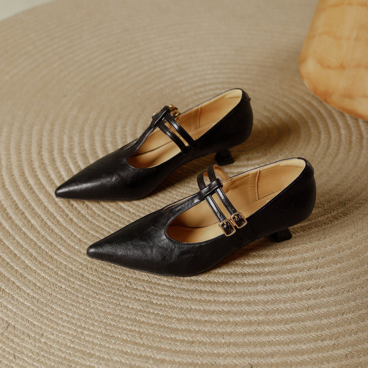 Mirel Genuine Leather T-Strap Pumps