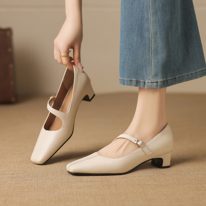 Celes Square Toe Leather Mary Jane Pumps