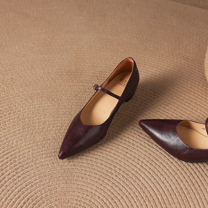 Evie Genuine Leather Pointed Toe Mary Jane Pumps