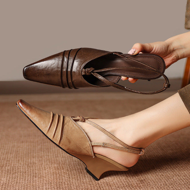 Enola Genuine Leather Cross strap Slingback Heels