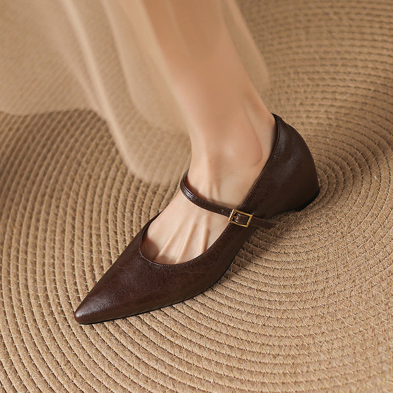 Evie Genuine Leather Pointed Toe Mary Jane Pumps