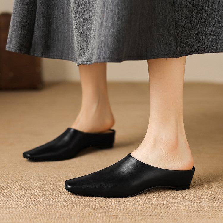 Noelle Genuine Leather Square-Toe Mules