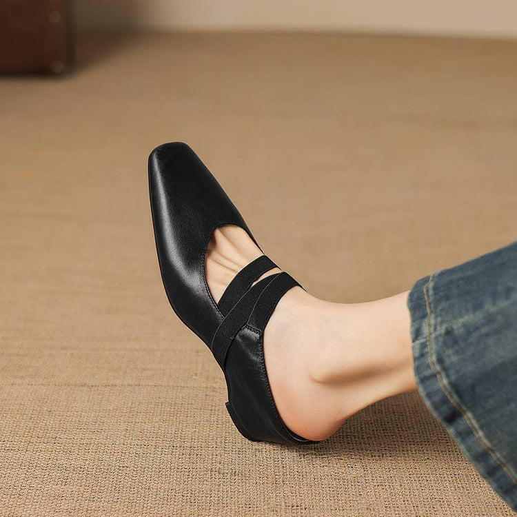 Maren Genuine Leather Square-Toe Mules