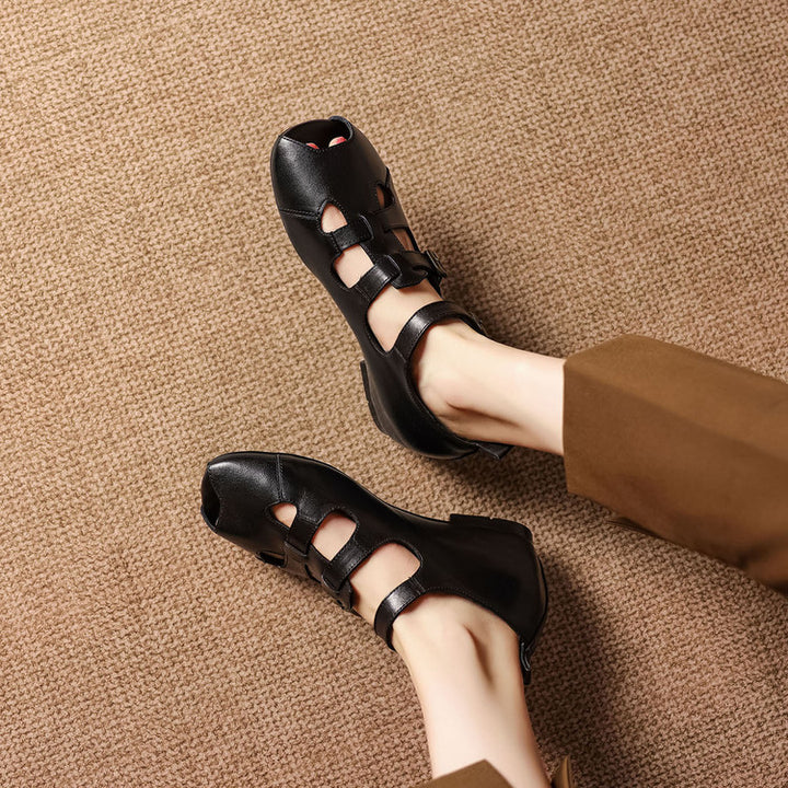 Caira Genuine Leather Peep-Toe Fisherman Sandals