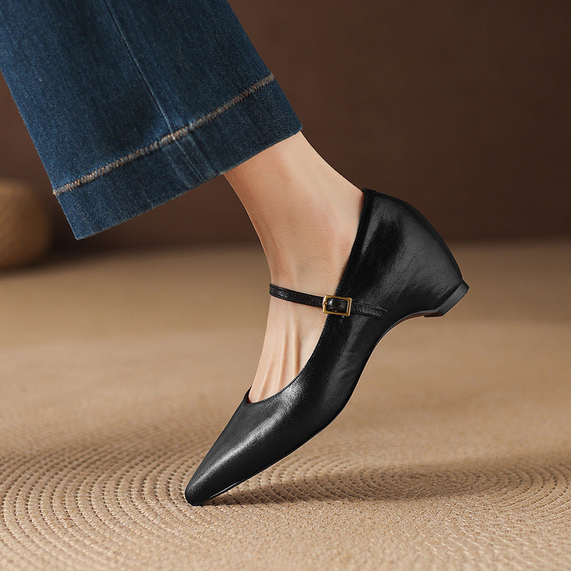 Evie Genuine Leather Pointed Toe Mary Jane Pumps