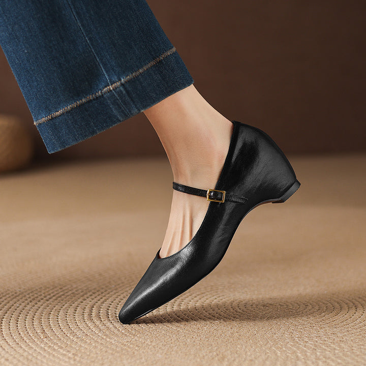 Evie Genuine Leather Pointed Toe Mary Jane Pumps
