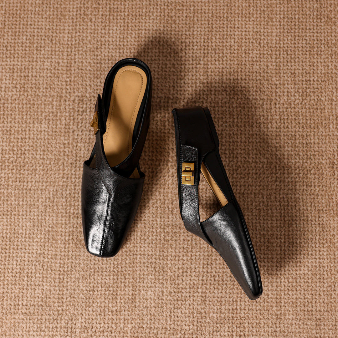 Rea Genuine Leather Square-Toe Mule Pumps
