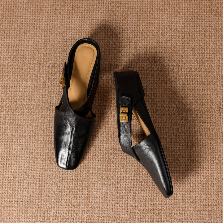 Rea Genuine Leather Square-Toe Mule Pumps