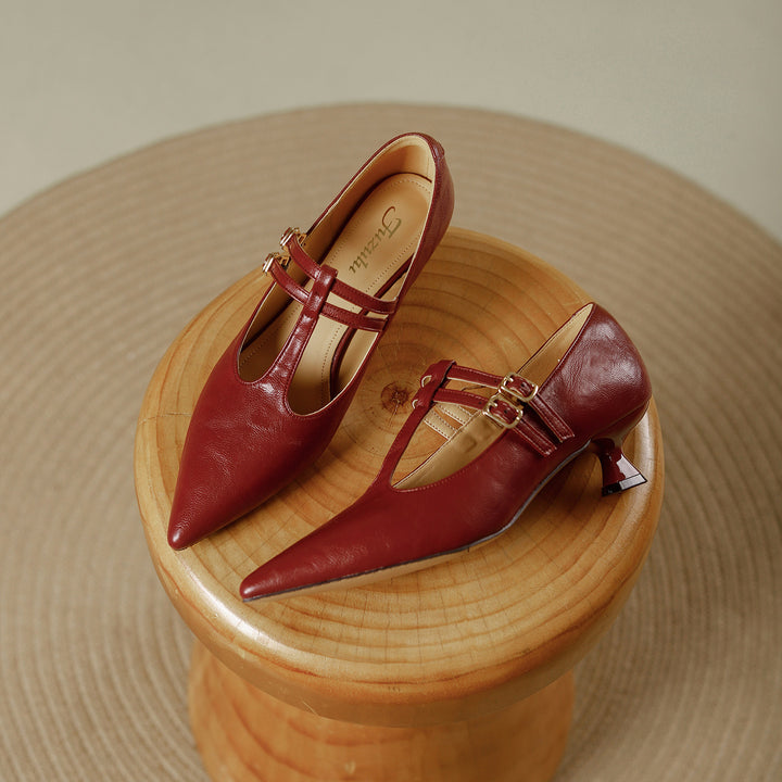 Mirel Genuine Leather T-Strap Pumps