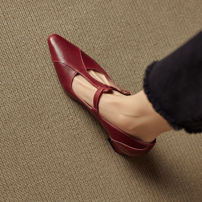 Rovena Genuine Leather T-Strap Heel Pumps