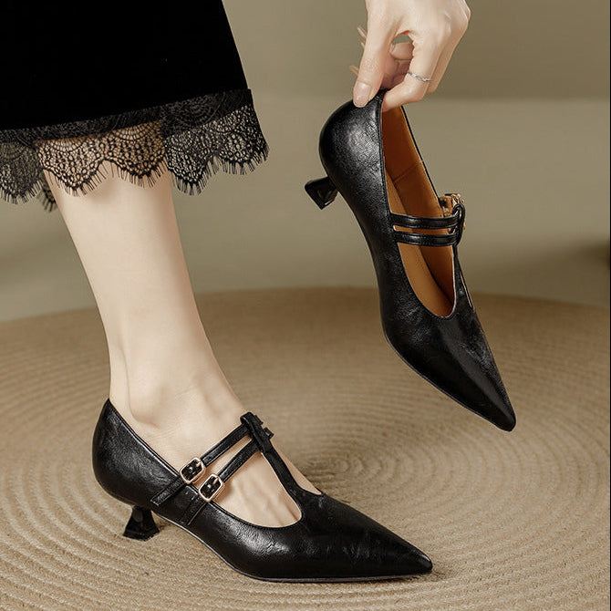 Mirel Genuine Leather T-Strap Pumps