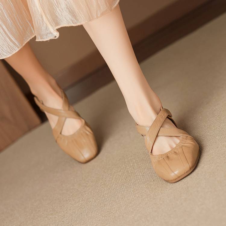 Odie Genuine Leather Cross Strap Flats