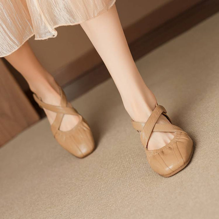 Odie Genuine Leather Cross Strap Flats