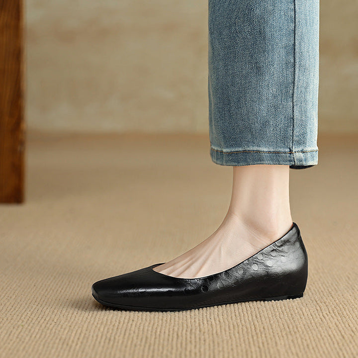 Roma Genuine Leather Square Toe Flat Pumps