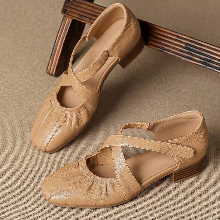 Odie Genuine Leather Cross Strap Flats