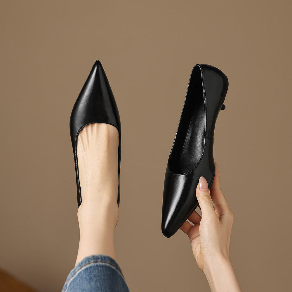 Zera Genuine Leather Pointed-Toe Heel Pumps