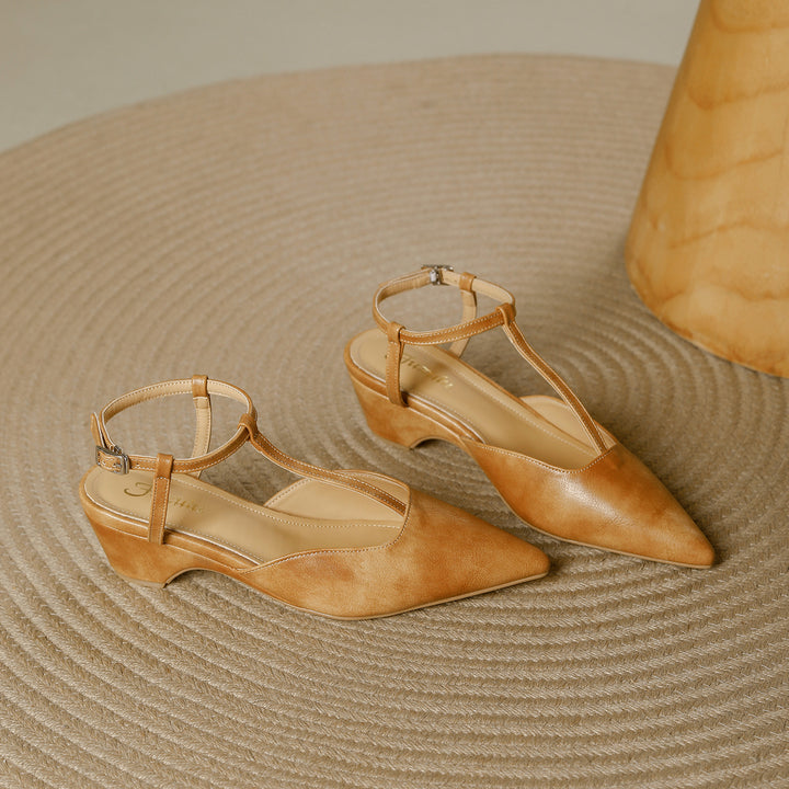 Nelsy Premium Leather T-Strap Slingback Heels