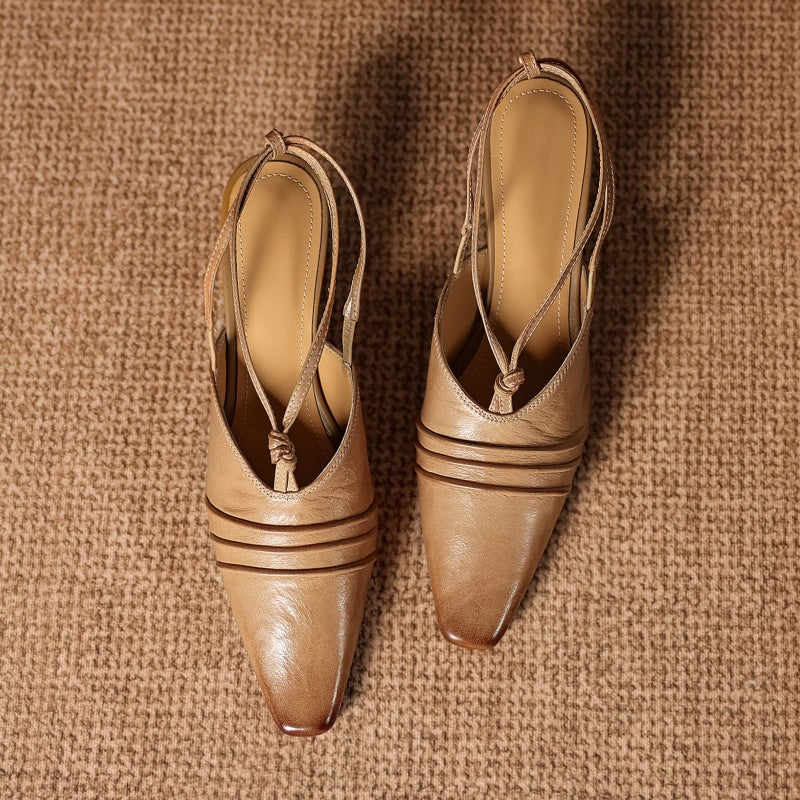 Enola Genuine Leather Cross strap Slingback Heels