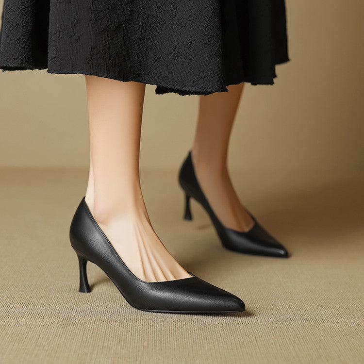 Aurea Genuine Leather Pointed-Toe Heels