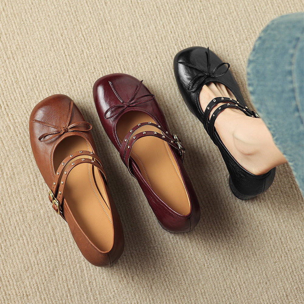 Alba Genuine Leather Studded Mary Jane Pumps