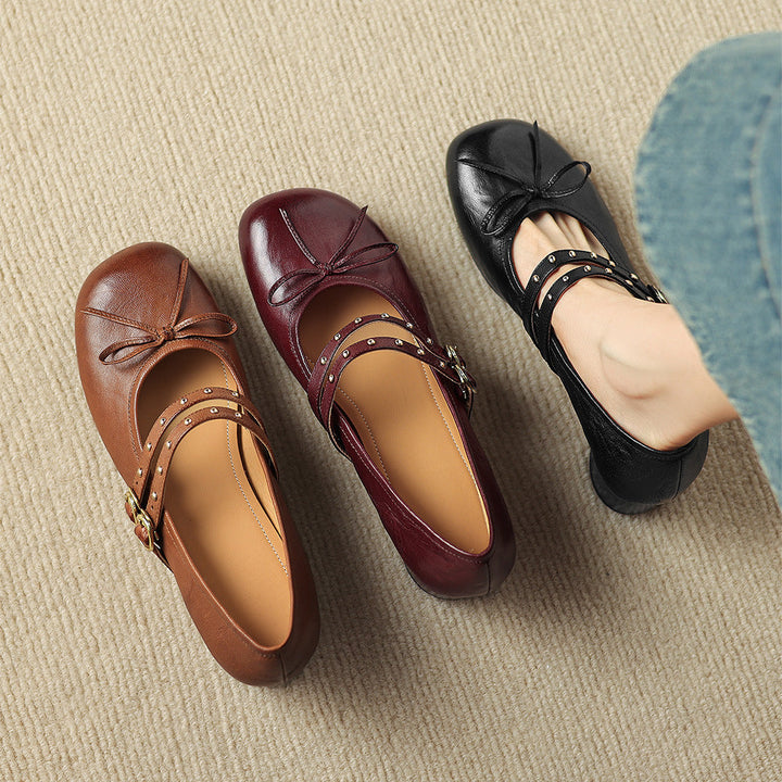 Alba Genuine Leather Studded Mary Jane Pumps