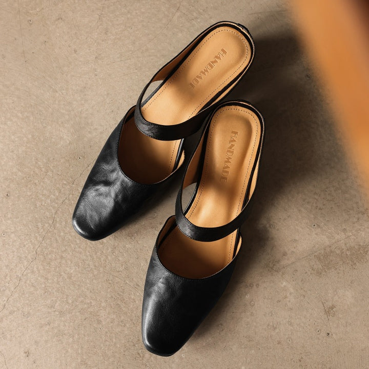 Cavie Genuine Leather Square-Toe Mules