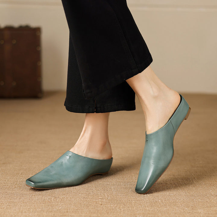 Noelle Genuine Leather Square-Toe Mules