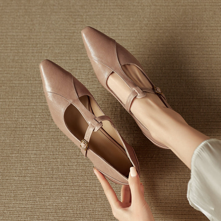 Rovena Genuine Leather T-Strap Heel Pumps