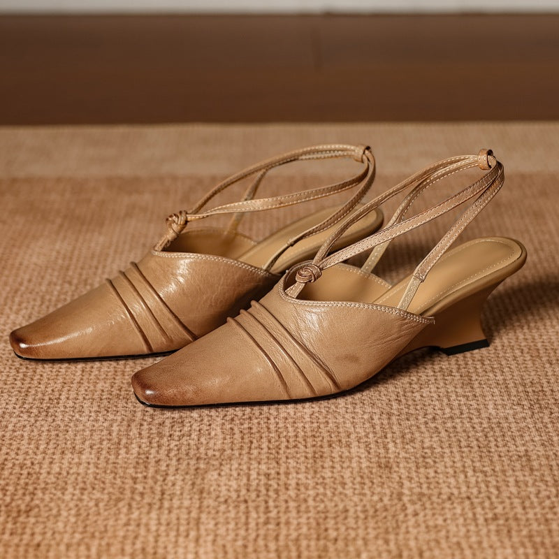 Enola Genuine Leather Cross strap Slingback Heels