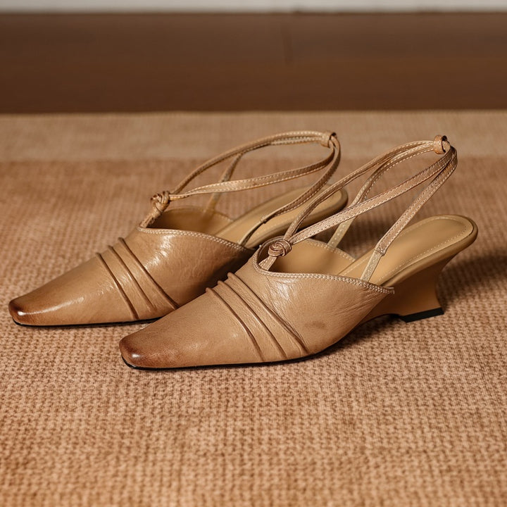 Enola Genuine Leather Cross strap Slingback Heels