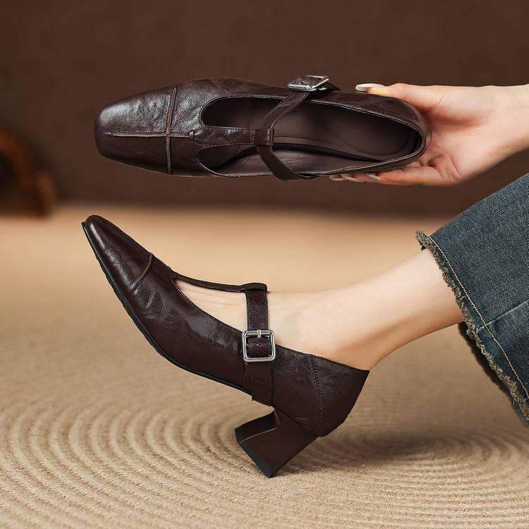 Eden Genuine Leather T-Strap Heels