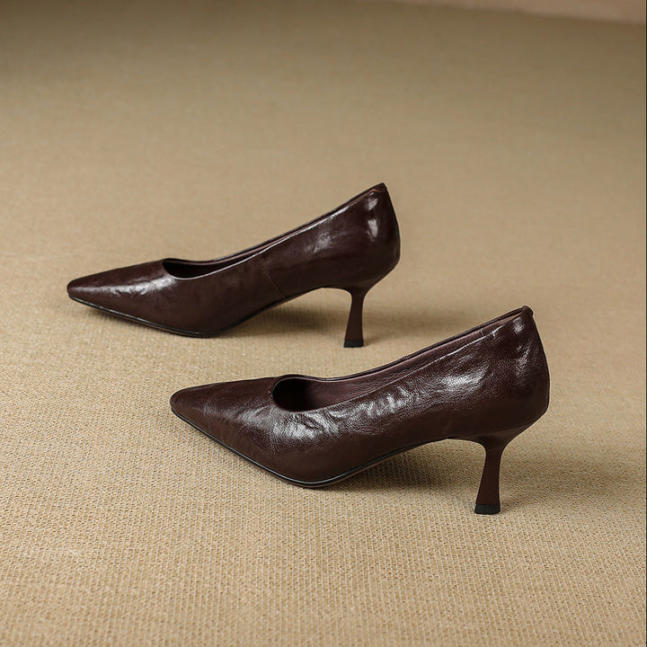 Cleva Genuine Leather Square-Toe Heels