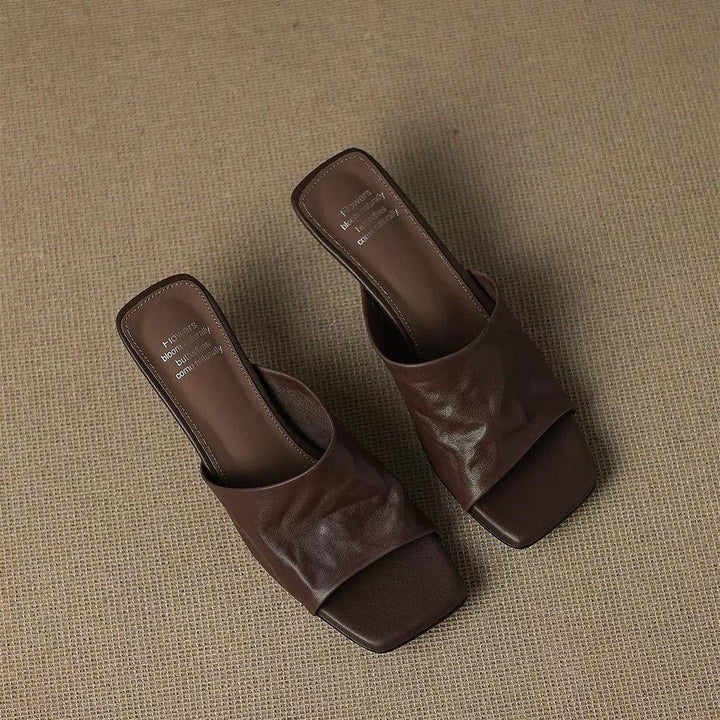 Esme Genuine Leather Open-Toe Mule Heels