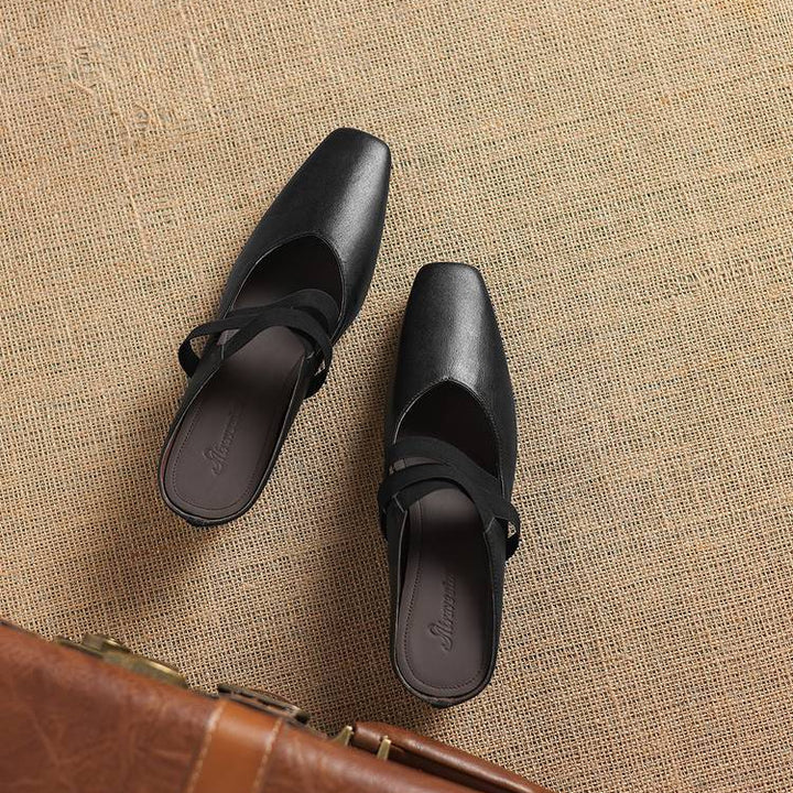 Maren Genuine Leather Square-Toe Mules