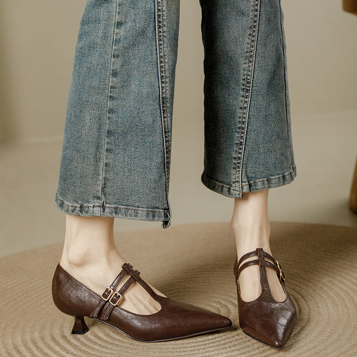 Mirel Genuine Leather T-Strap Pumps